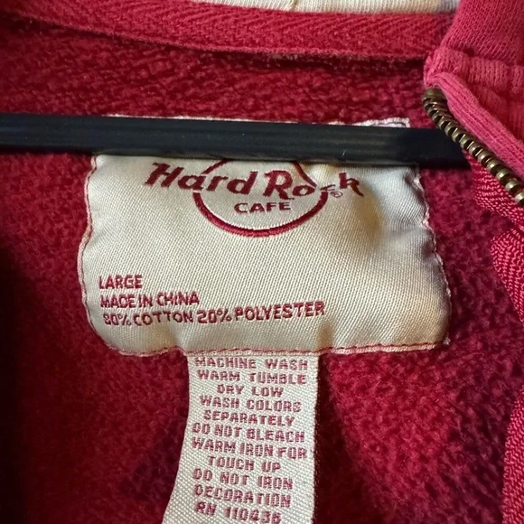 Hard Rock Cafe Vibrant Red Zip-Up Hoodie - Picture 6 of 6